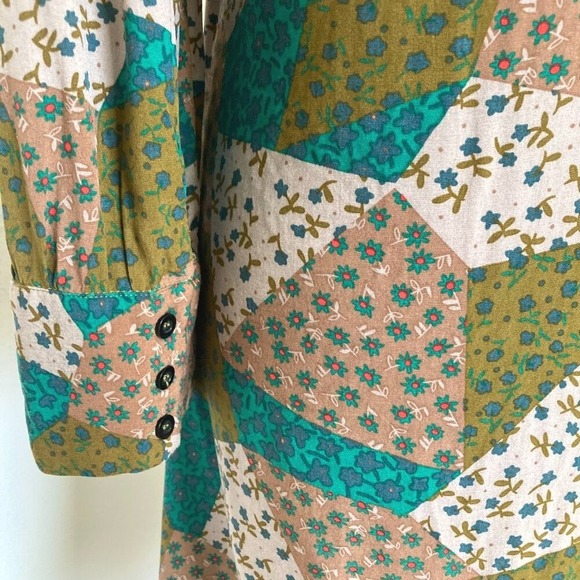 Natural Life Twiggy Green Floral mini Shirt dress S Boho long sleeve Patchwork - Picture 12 of 16